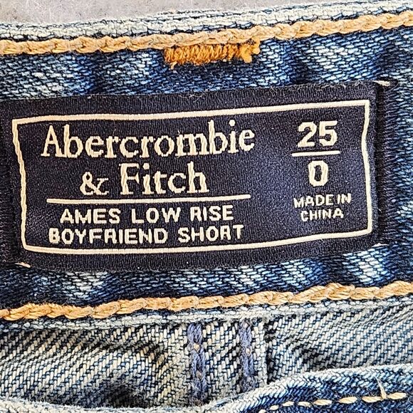 Abercrombie & Fitch Jean Denim BF Shorts Womens 25/0 Blue Embroidered Peace Sign - Picture 3 of 12